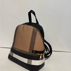 Mini Colorblock Backpack in Tan, Black & White